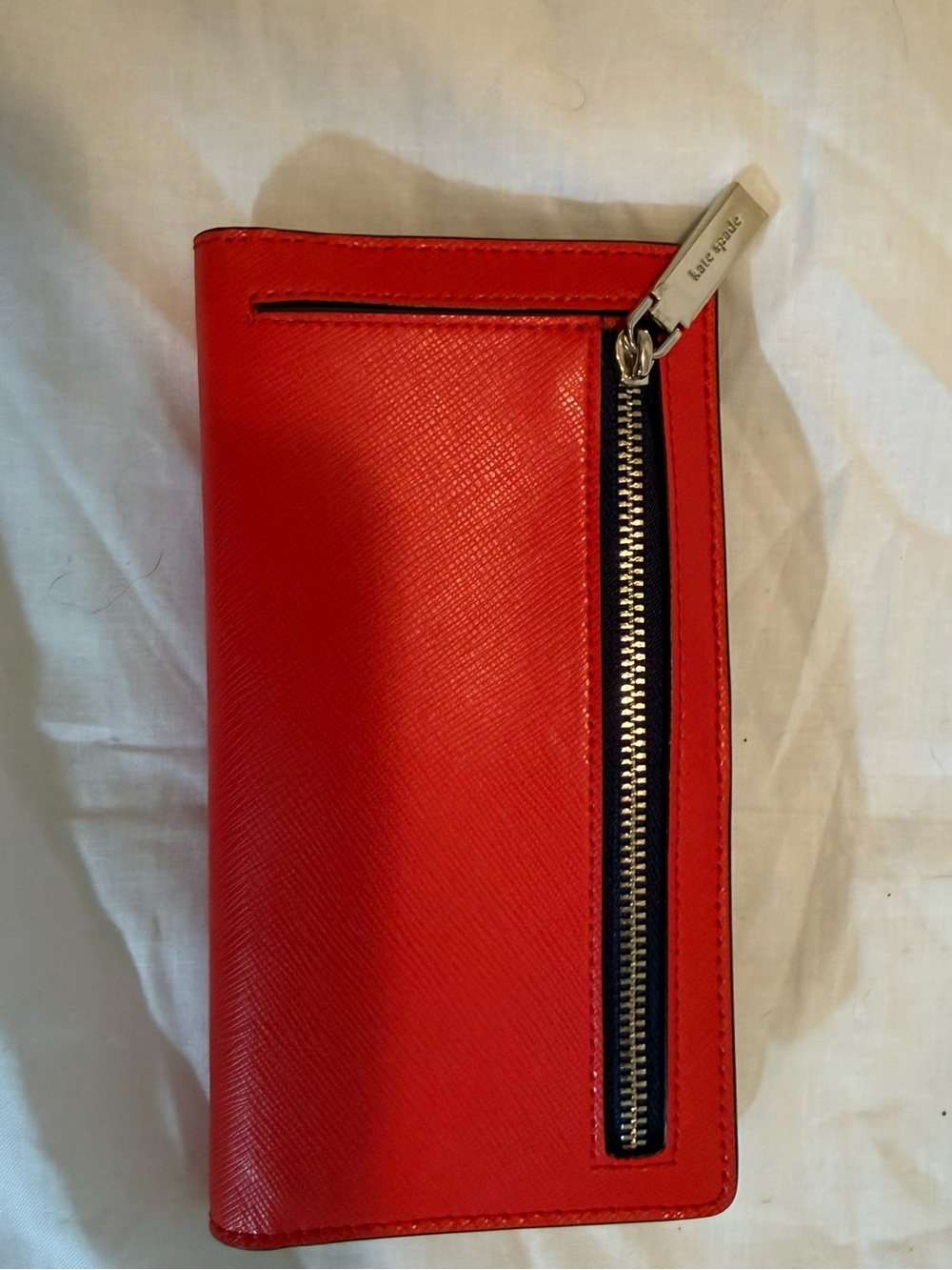 kate spade Red and Cream Two-Tone Leather Long Wallet with Gold Logo - Picture 3 of 6